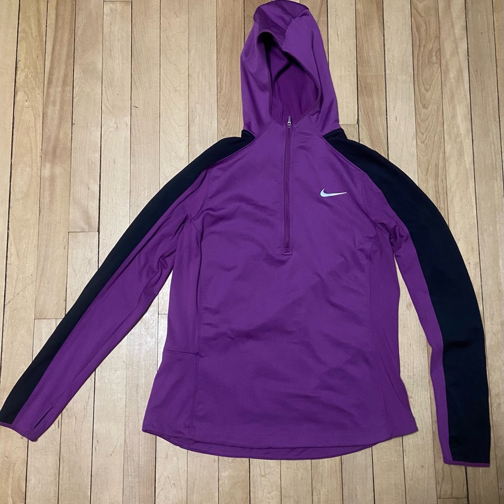 Nike Purple and Black Hooded Half-Zip Pullover